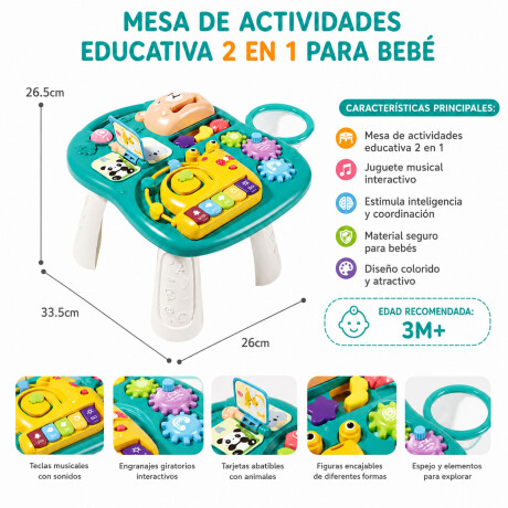 Mesa Didáctica Bebé Estimulación Temprana Luz y Sonido Verde