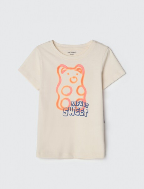 CAMISETA DE NIÑA MANGA CORTA ESTAMPADA BEIGE