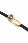 PULSERA DE CUERO BAÑADA EN ORO 18K Y CRISTAL FACETADO NEGRO Pulsera