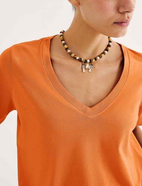 CAMISETA MANGA CORTA CUELLO EN V NARANJA