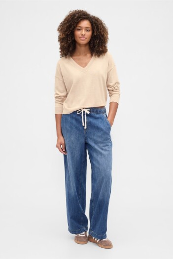 Jean Pull On Wide Leg Mujer Dark Wash