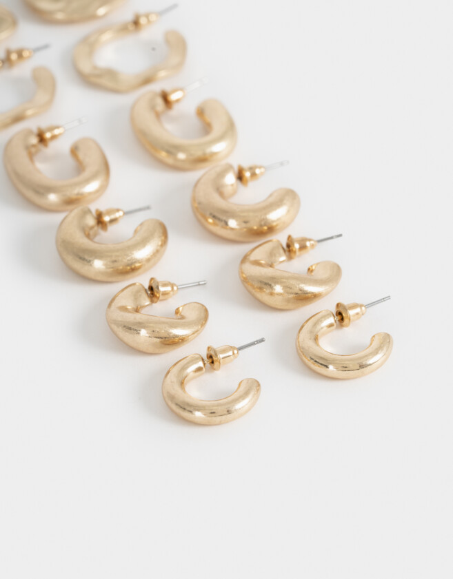 Aros Argollas Set Metal diferenciado Set 6 Aros Argolla Martillados - Dorado Plata Cepillada