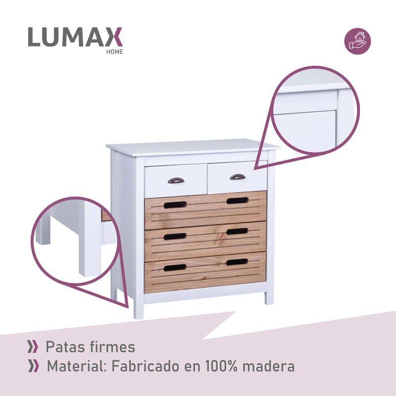 Cómoda Lumax 5 cajones madera y blanco Cómoda Lumax 5 cajones madera y blanco