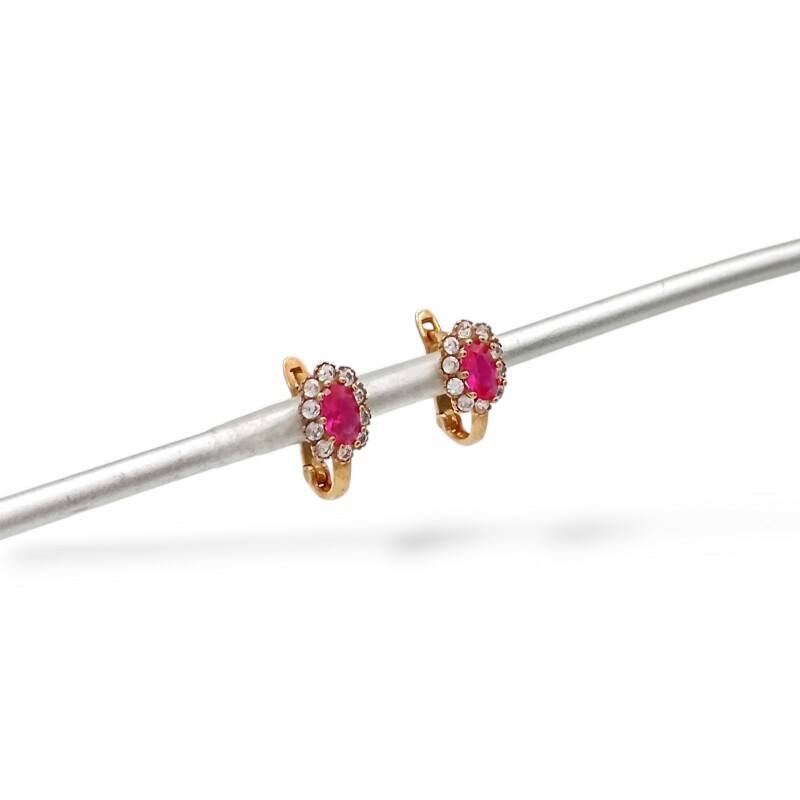 Caravanas Rubí Aro Óvalos de oro- Oro bajo - Rubí y zirconias- CA8127 conpiedra