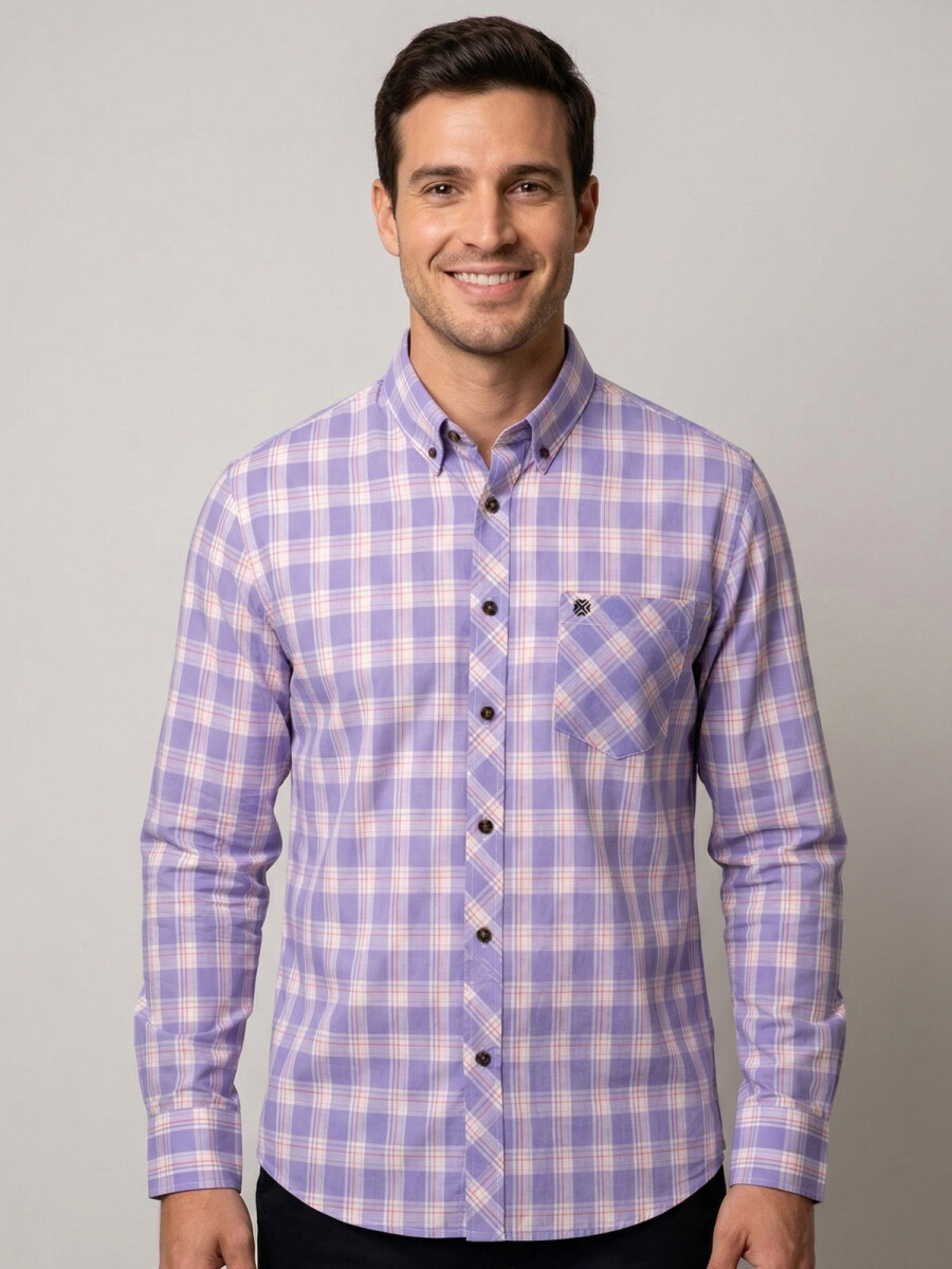 CAMISA MANGA LARGA ESCOCESA LILA 