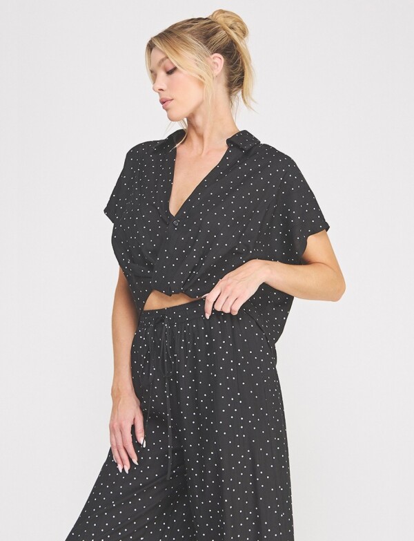 Blusa Crop Cruzada Con Lunares NEGRO/BLANCO