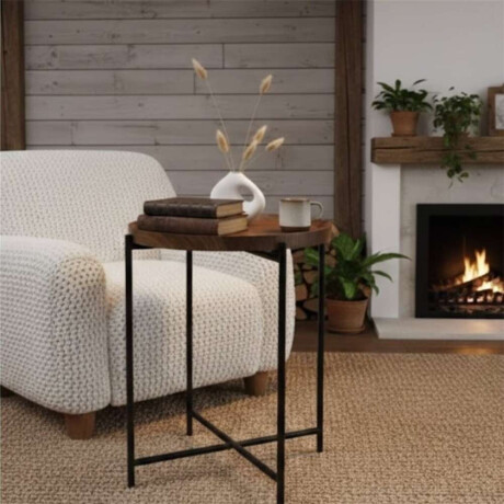 Mesa Auxiliar Redonda 37X37X47Cm Madera Y Metal