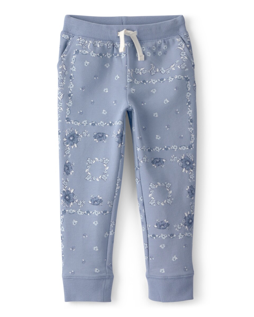 Pantalón deportivo de algodón, azul, diseño floral 