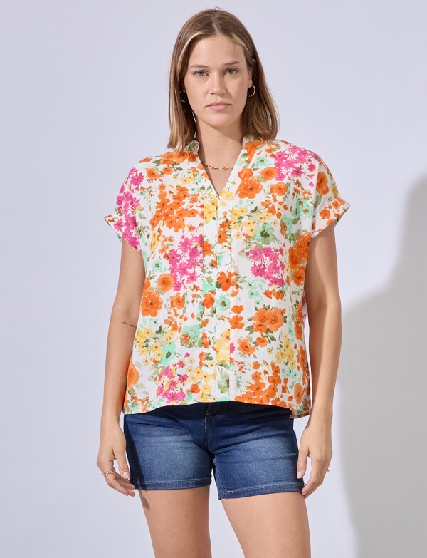 Blusa Flowers MULTI/ANARANJADO