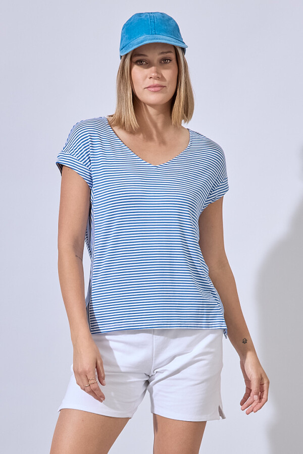 Remera Lineas BLANCO/AZUL