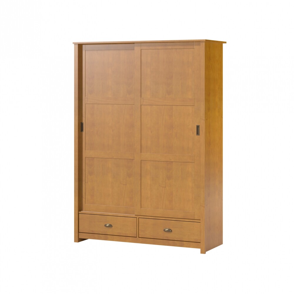 Ropero 2 puertas corredizas 2 cajones - Madera maciza Marron