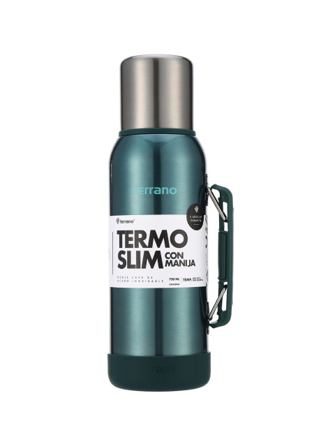 Termo Slim 750mL. con Base Silicona Verde Metalizado