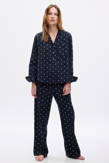 Pijama Conjunto Flannel Mujer Navy White Dot