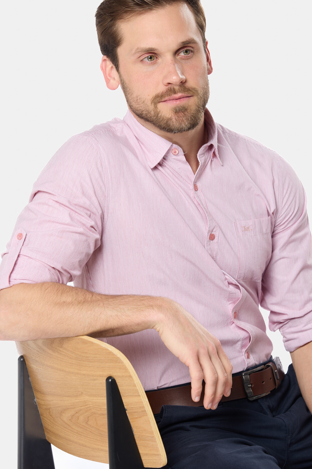 CAMISA RAYADA DE ALGODÓN Rosa