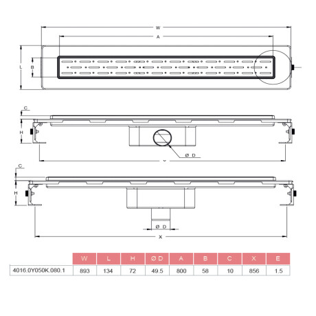 DESAGUE PULIDO ACERO INOXIDABLE SALIDA HORIZONTAL 83CM BAÑO 000