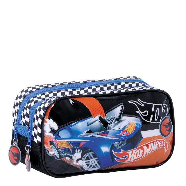 Cartuchera Hot Wheels 2 Cierres Negro - Azul - Blanco