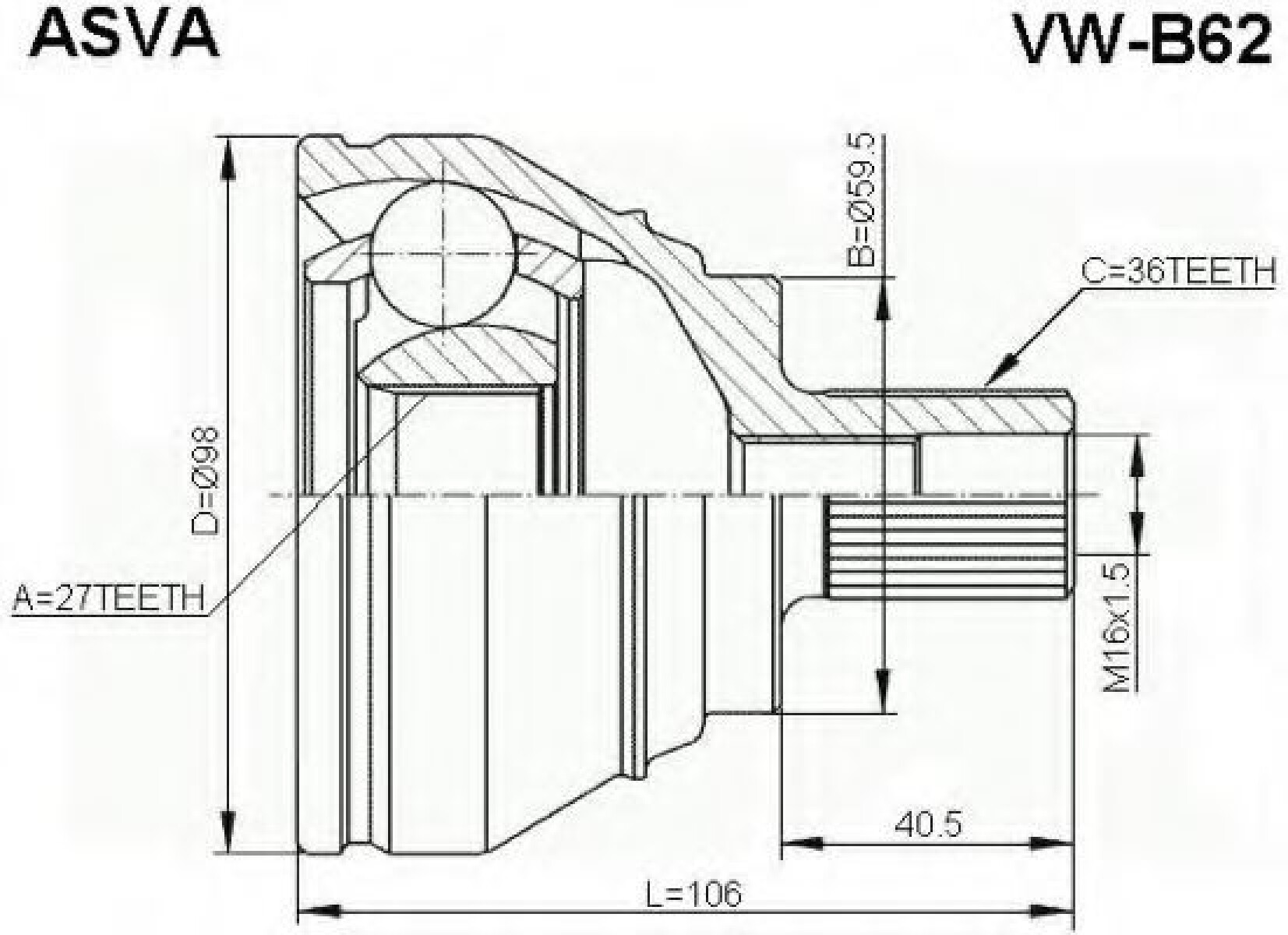 HOMOCINETICA VOLKSWAGEN L-RUEDA VENTO PASSAT 05/ (36-27-59.5) NAKAMURA 