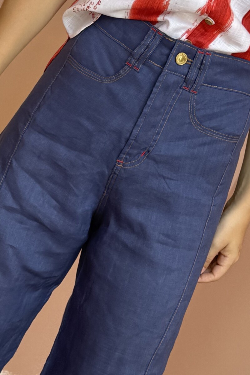 PANTALON WIDE XL LINEN SS26 Azul Piedra