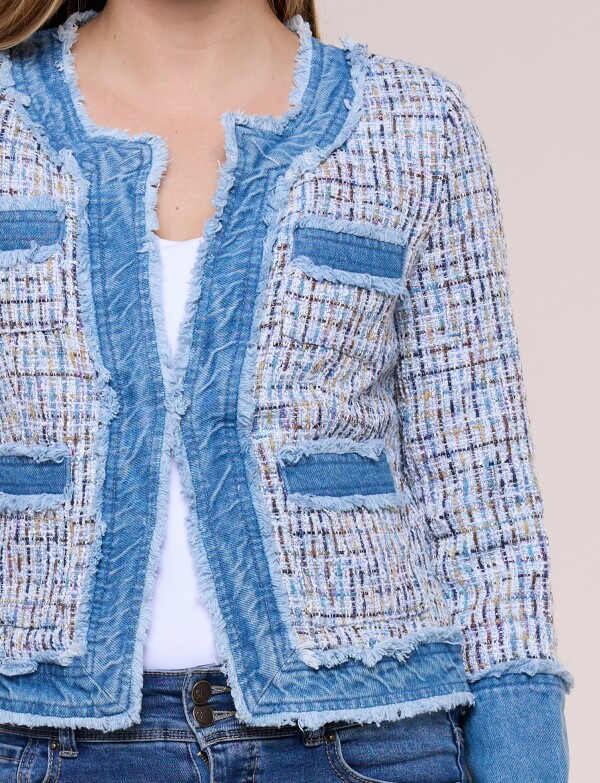 Chaqueta Tweed Multicolor Con Detalles Denim AZUL/MULTI