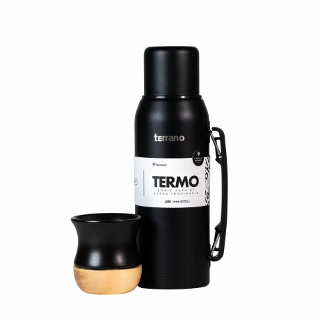 Kit Termo 1lt. Premium + Mate Cerámica base Madera Negro