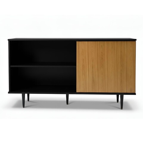 Mueble Rack de Tv PADUA de Piso con Puerta y Estantes 136 cm de Ancho - Negro / Freijo Mueble Rack de Tv PADUA de Piso con Puerta y Estantes 136 cm de Ancho - Negro / Freijo