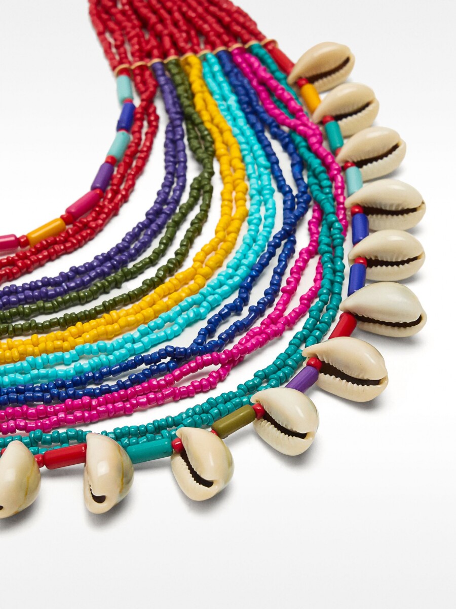 Collar Múltiples Hileras De Cuentas Con Conchas multicolor
