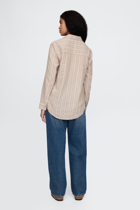 Camisa De Lino Brannan Mujer Khaki Stripe