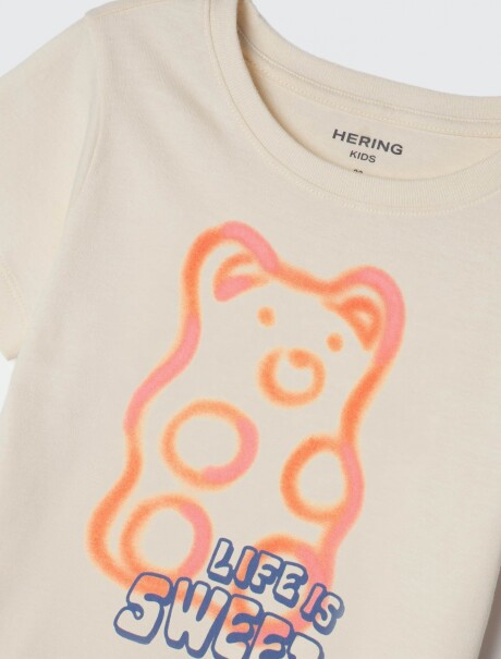 CAMISETA DE NIÑA MANGA CORTA ESTAMPADA BEIGE