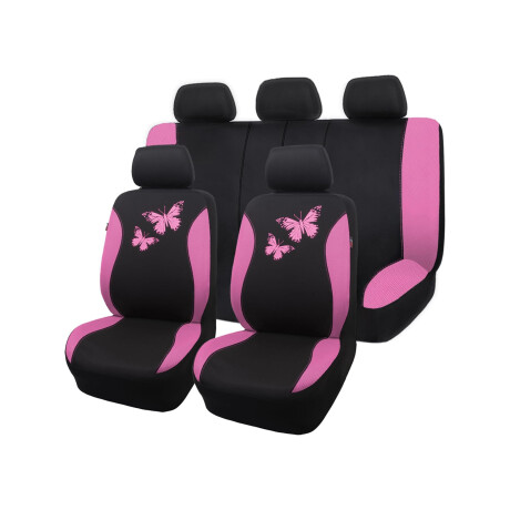 Cubreasientos Negro De Tela Con Mariposas Rosas 9 Piezas Cubreasientos Negro De Tela Con Mariposas Rosas 9 Piezas
