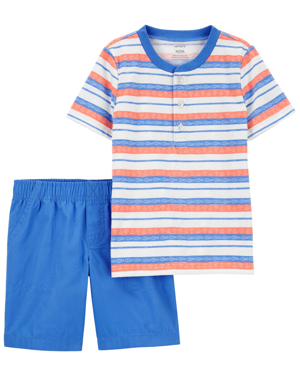 Conjunto Carters 2 Piezas Short de Lona y Remera a Rayas - MULTICOLOR 