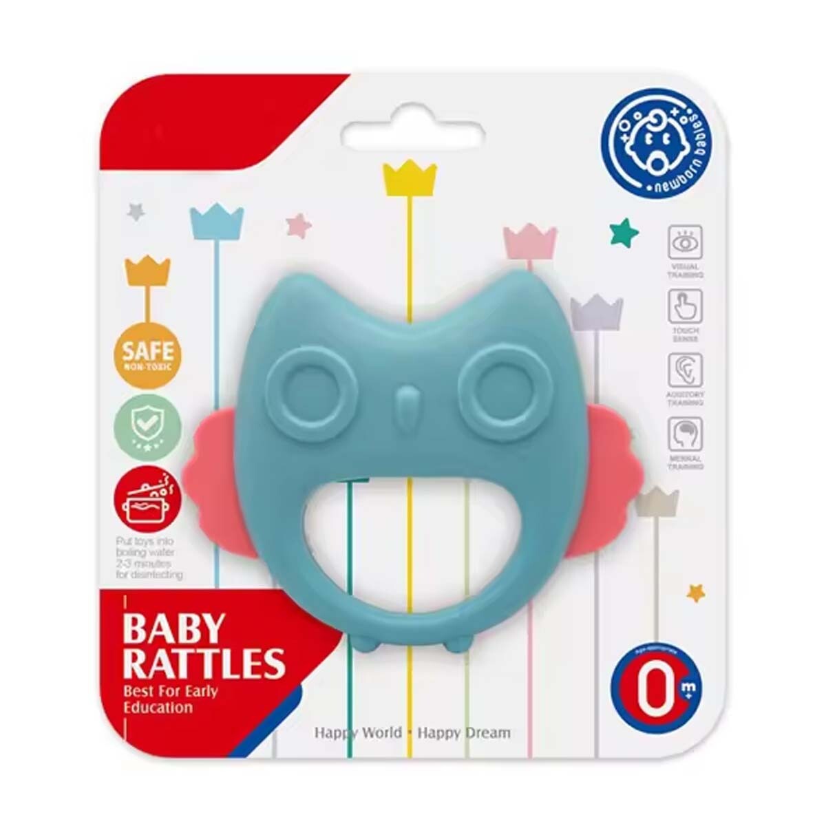 Mordillo Mordedor Sonajero de Animales Plástico Bebé Huanger - Celeste/rosa 