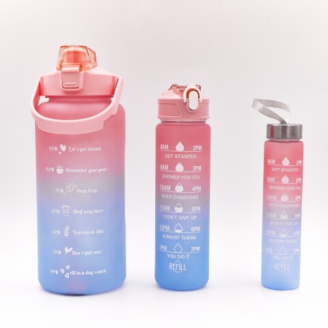 JUEGO DE BOTELLA DE AGUA MOTIVACIONAL PORTÁTIL DE 3 PIEZAS (GRADIENTE ROSA Y AZU JUEGO DE BOTELLA DE AGUA MOTIVACIONAL PORTÁTIL DE 3 PIEZAS (GRADIENTE ROSA Y AZU