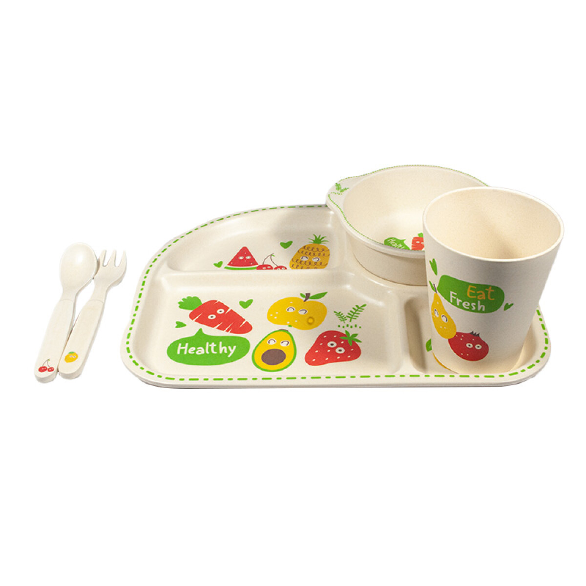 Set de plato, platito, cubiertos y vaso infantilmelamin - Set De Plato, Platito, Cubiertos Y Vaso Infantilmelamin 