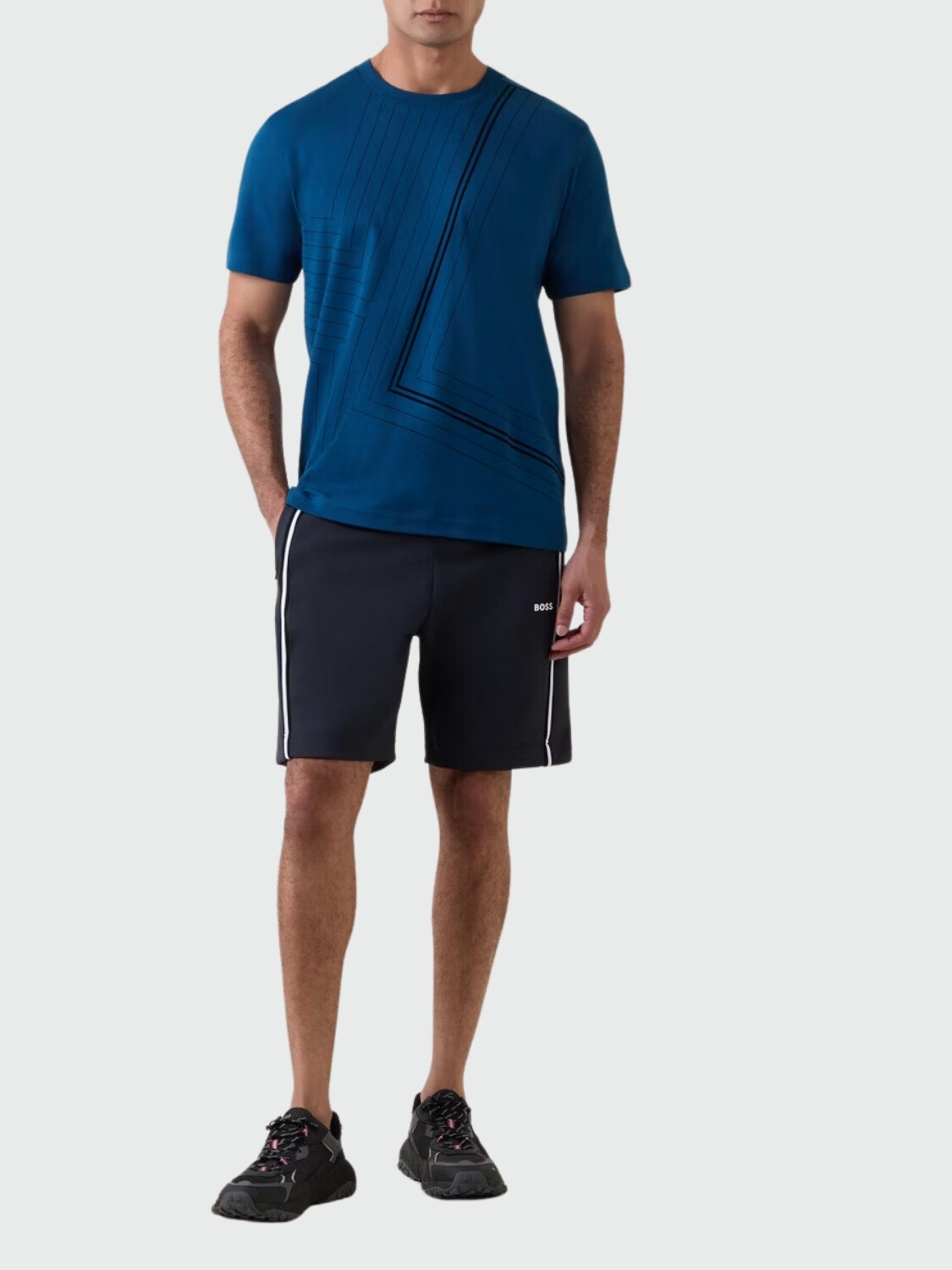 BOSS Camiseta Regular de Algodón con Diseño de Líneas Finas 494