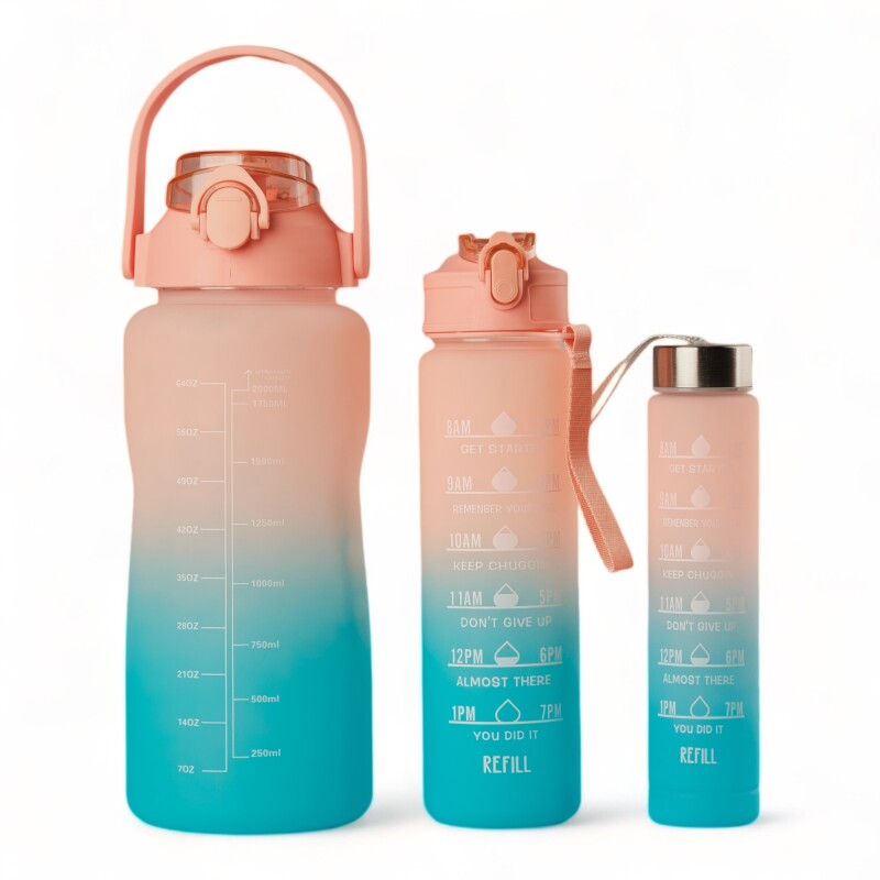 Pack De 3 Botellas De Agua Motivacional Gym Salmon