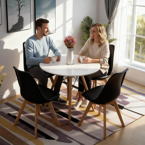 Set de 4 Silla De Comedor Eames Nordica De Madera Nueva Asiento Acolchado Imback Color Negro Set de 4 Silla De Comedor Eames Nordica De Madera Nueva Asiento Acolchado Imback Color Negro