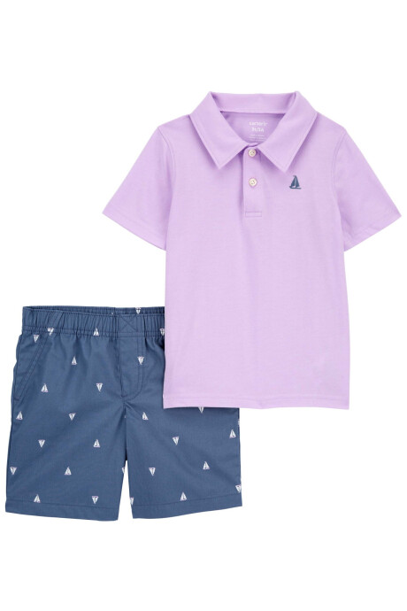 Set dos piezas, short de popelina y remera polo, diseño veleros Sin color