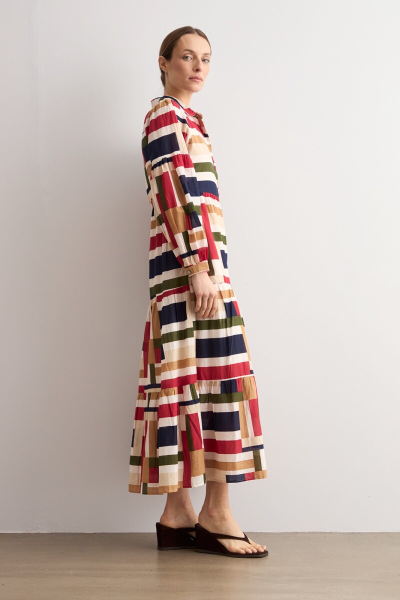 Maxi vestido estampa Geometrica multicolor