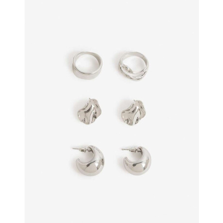 Set De Anillos Y Aros Metal Plateado Rodio