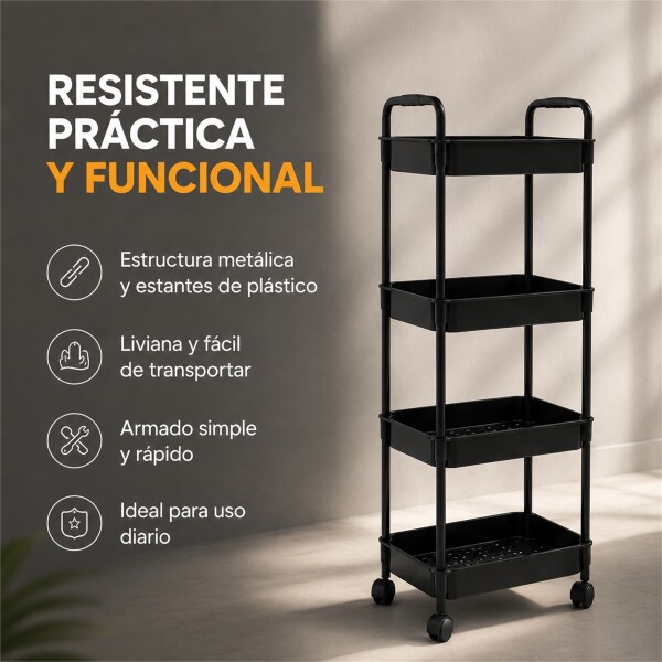 Carrito Organizador Auxiliar Multituso 4 Niveles Con Ruedas Negro 1