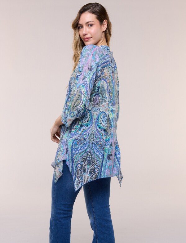 Blusa Holgada Manga 3/4 Roll-up MULTI/AZUL