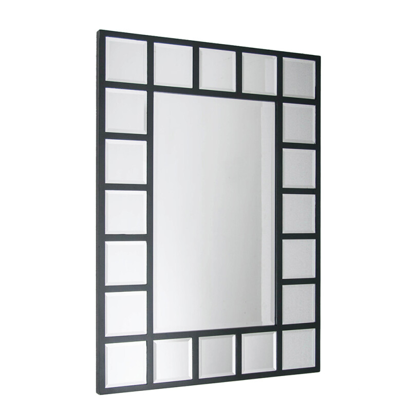 ESPEJO MADERA BORDE CUADRICULADO 61x85CM NEGRO ESPEJO MADERA BORDE CUADRICULADO 61x85CM NEGRO