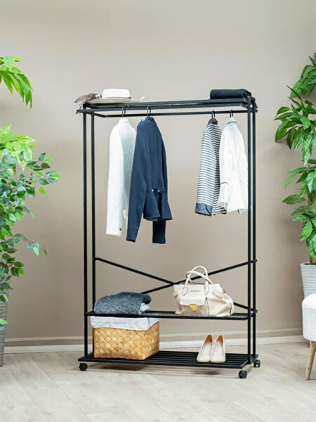 PERCHERO HIERRO CON RUEDAS NEGRO