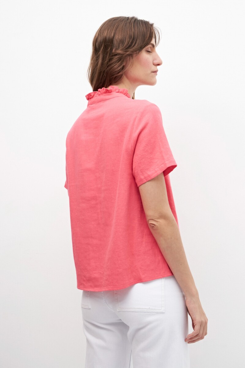 Blusa de lino con volados fucsia