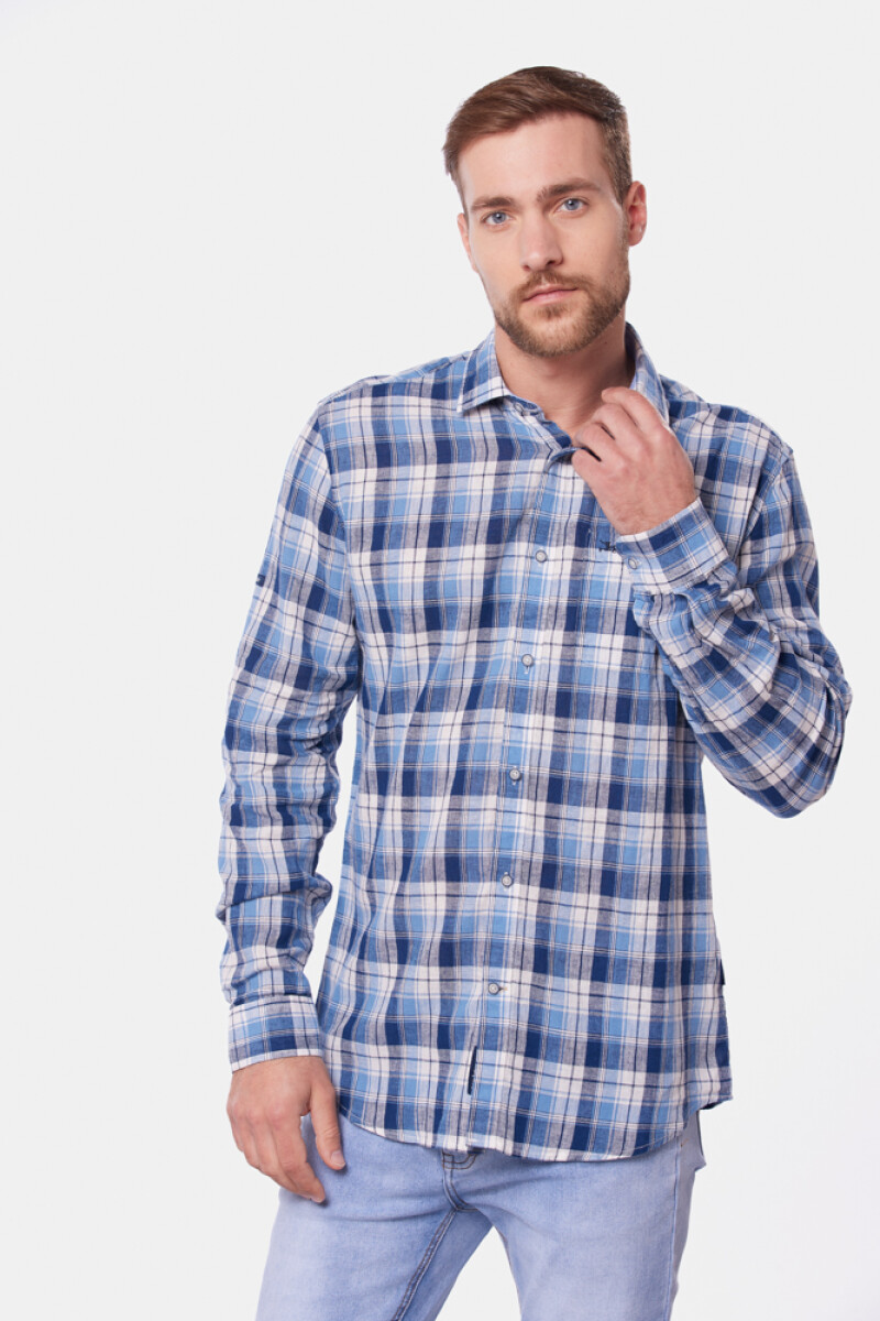 CAMISA DE LINO A CUADROS - Azul 