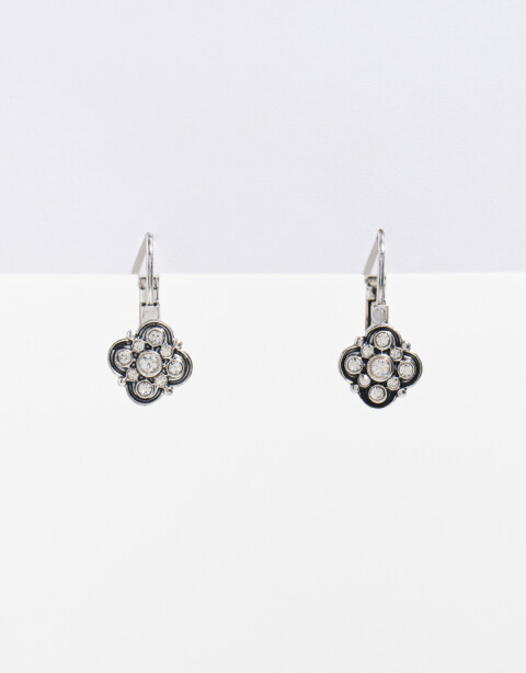 Aros Colgantes Cortos Strass Aros De Flores - Cristal