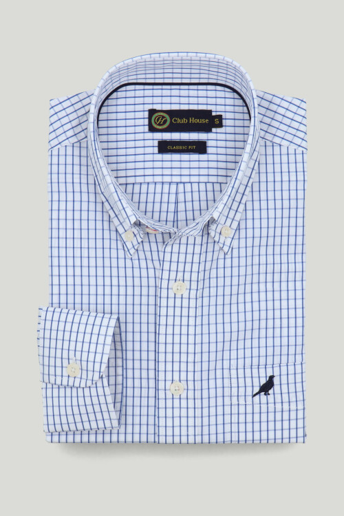 Camisa Button Down classic fit Cuadros celeste