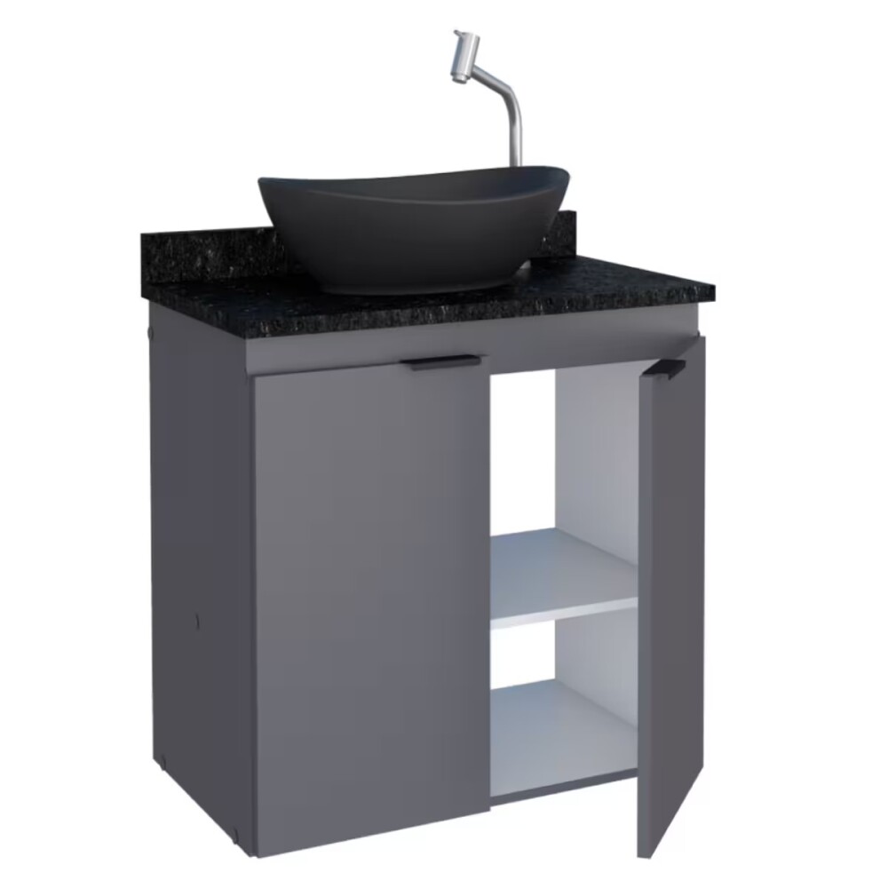 Mueble de baño suspendido Aster gris 60 cm con mesada granito sin bacha Mueble De Baño Suspendido Aster Gris 60 Cm Con Mesada Granito Sin Bacha