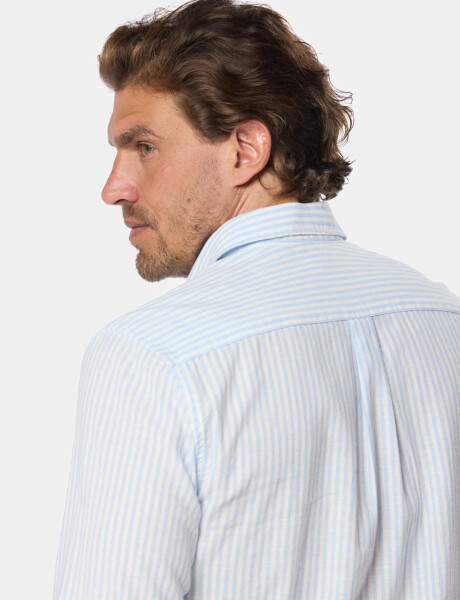 CAMISA DE LINO RAYADA Azul