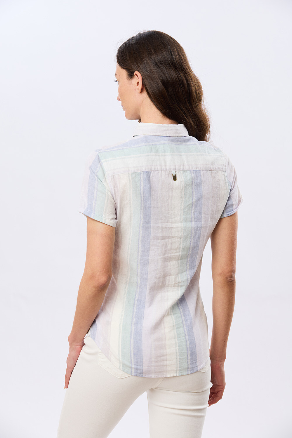 CAMISA RAYADA DE LINO Lila